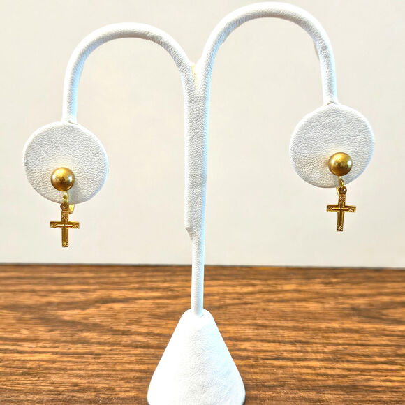 Divine Gold: Screw Back Cross Earrings - Picture 9 of 11